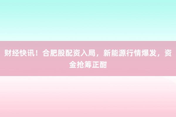 财经快讯！合肥股配资入局，新能源行情爆发，资金抢筹正酣
