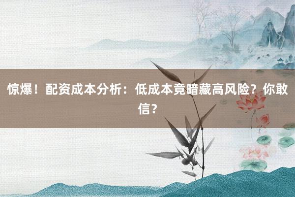 惊爆！配资成本分析：低成本竟暗藏高风险？你敢信？