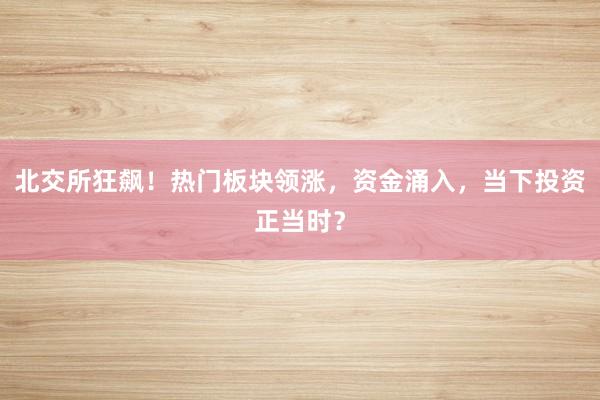 北交所狂飙!热门板块领涨,资金涌入,当下投资正当时?