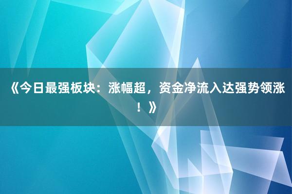《今日最强板块：涨幅超，资金净流入达强势领涨！》