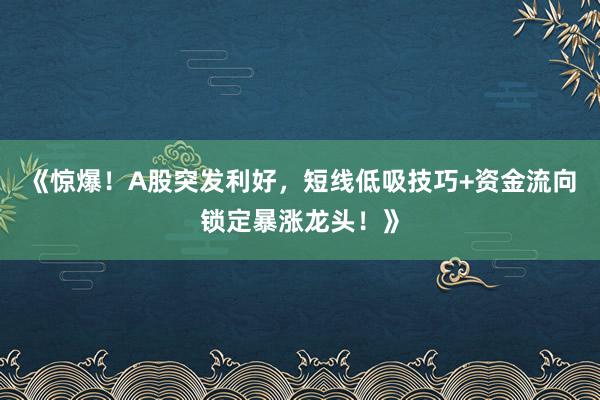 《惊爆！A股突发利好，短线低吸技巧+资金流向锁定暴涨龙头！》