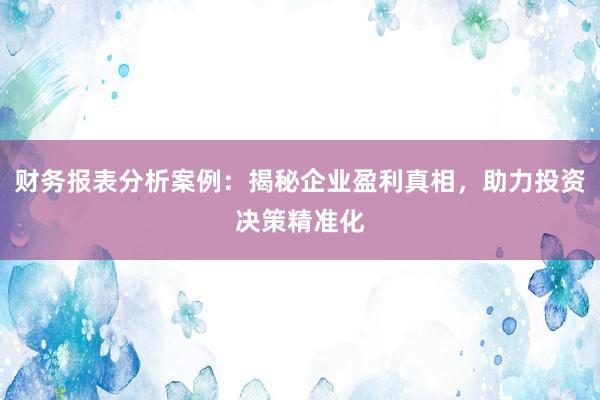 财务报表分析案例：揭秘企业盈利真相，助力投资决策精准化