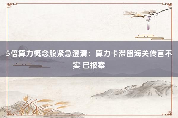 5倍算力概念股紧急澄清：算力卡滞留海关传言不实 已报案