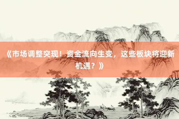 《市场调整突现！资金流向生变，这些板块将迎新机遇？》
